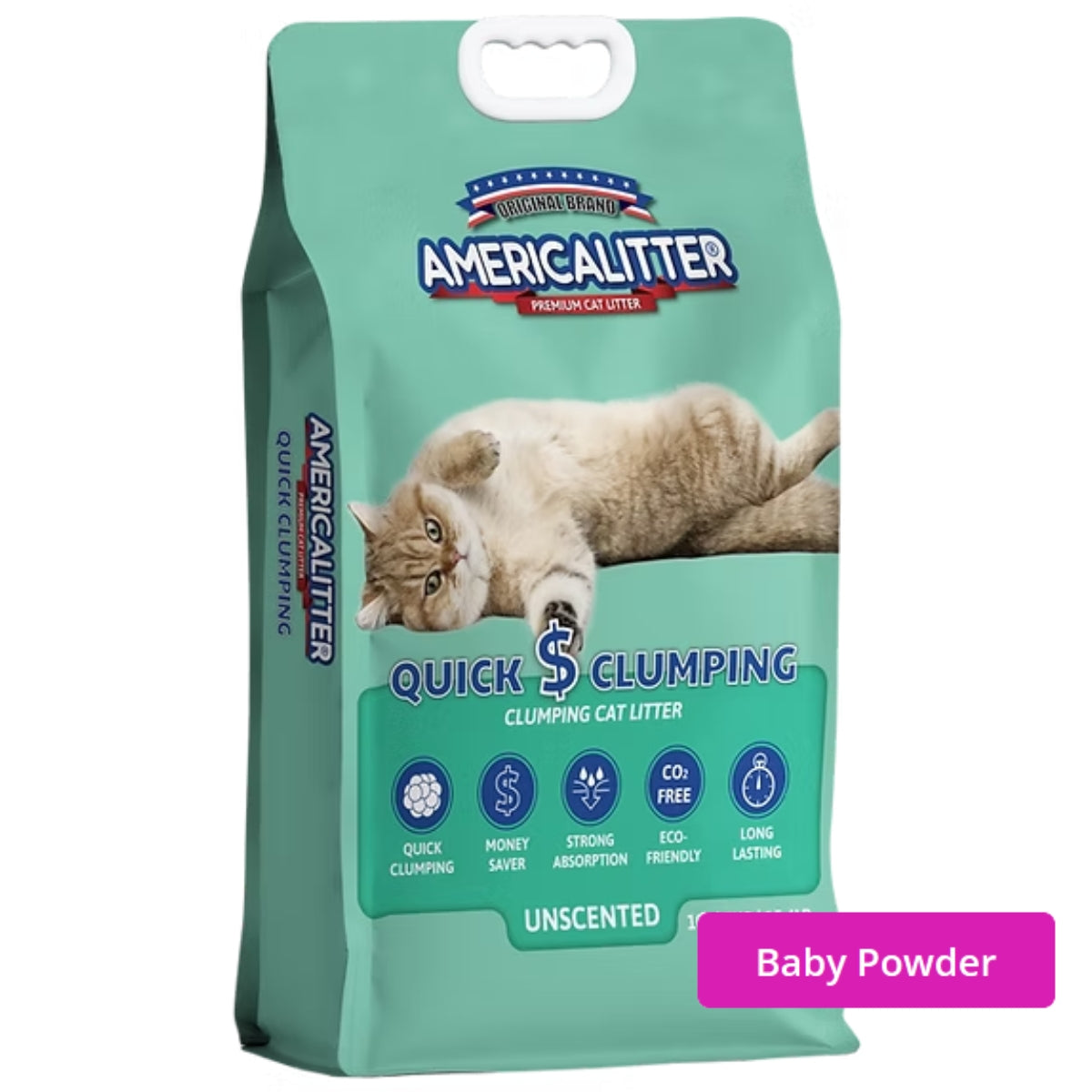 ARENA SANITARIA AMERICA LITTER QUICK CLUMPING TALCO DE BEBE